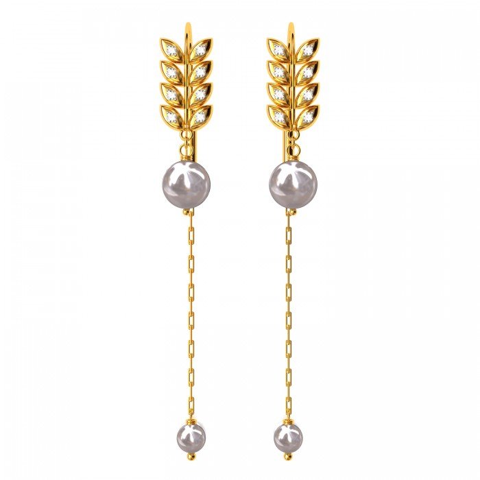 Leaf Shaped American Diamond Pearl Earring