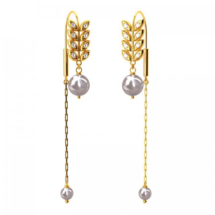 Leaf Shaped American Diamond Pearl Earring