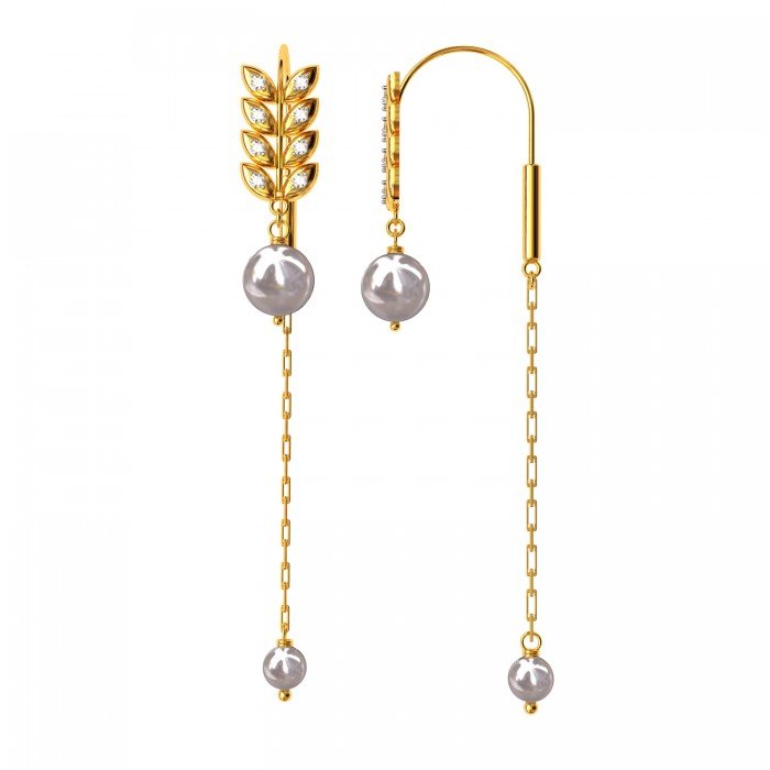 Leaf Shaped American Diamond Pearl Earring