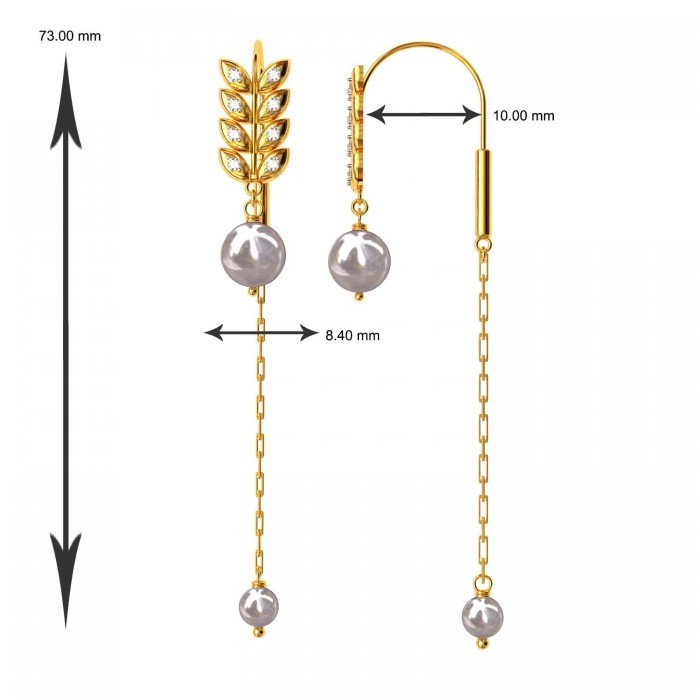 Leaf Shaped American Diamond Pearl Earring