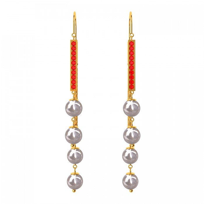 Bold Ruby Pearl Gold Hoop Earring