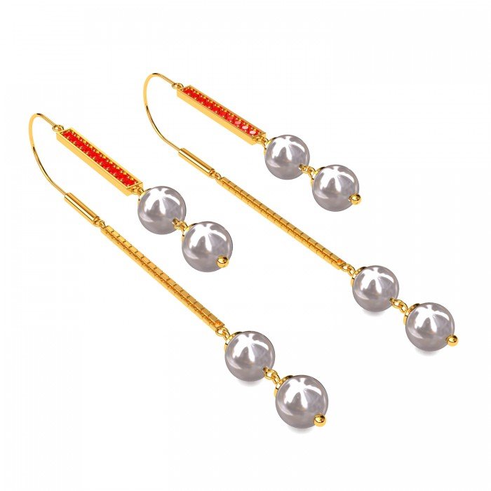 Bold Ruby Pearl Gold Hoop Earring