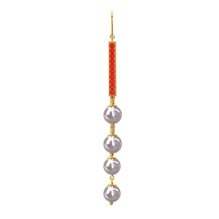 Bold Ruby Pearl Gold Hoop Earring