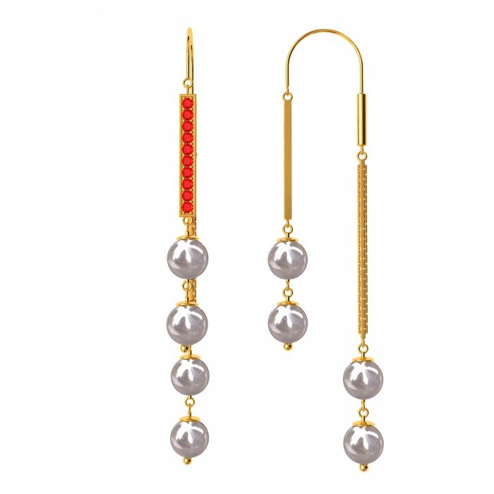 Bold Ruby Pearl Gold Hoop Earring