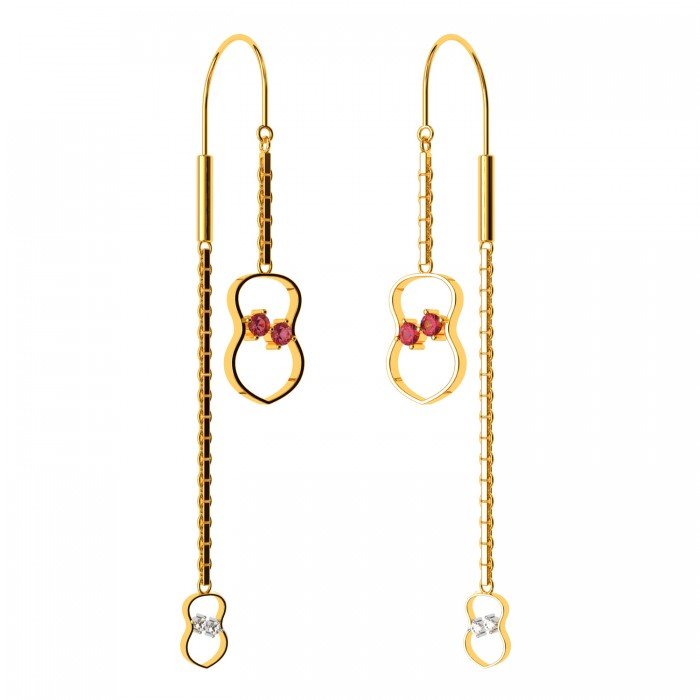 Amulet Long Hoop Ruby Gold Chain Earring