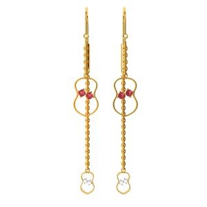 Amulet Long Hoop Ruby Gold Chain Earring