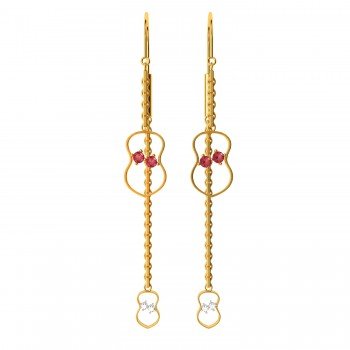 Amulet Long Hoop Ruby Gold Chain Earring