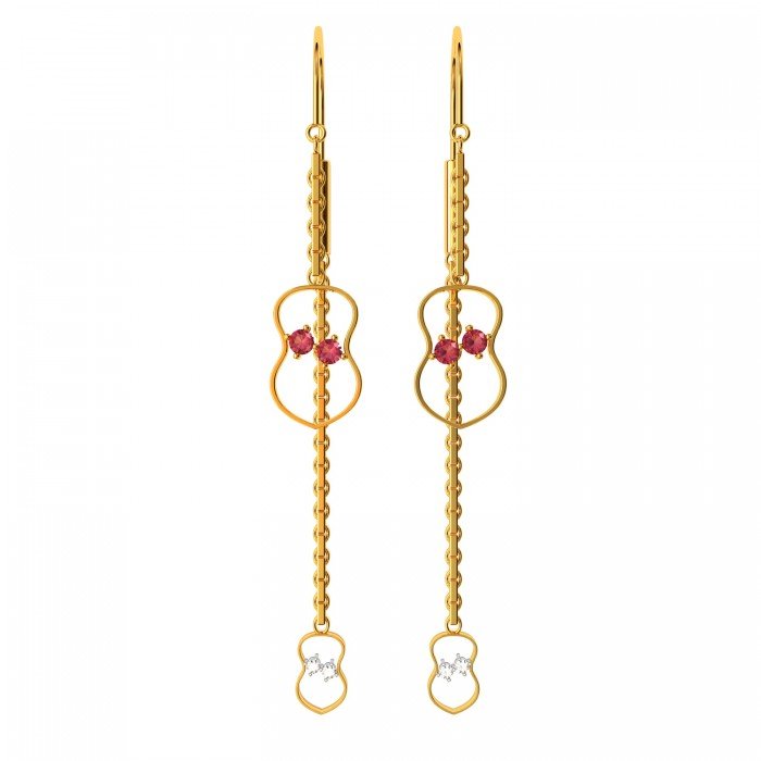 Amulet Long Hoop Ruby Gold Chain Earring