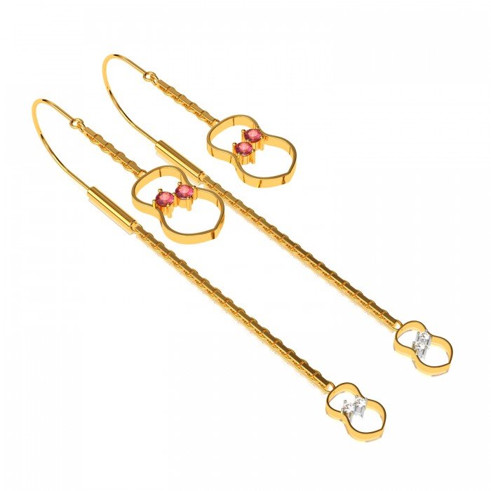 Amulet Long Hoop Ruby Gold Chain Earring