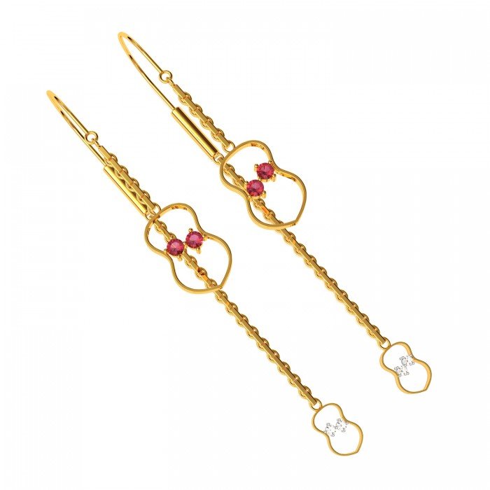 Amulet Long Hoop Ruby Gold Chain Earring