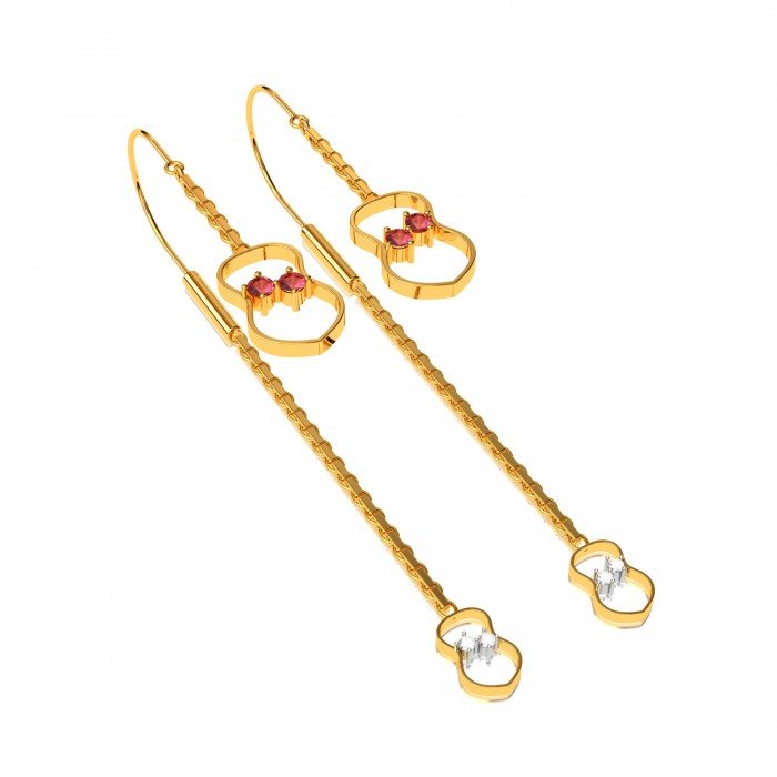 Amulet Long Hoop Ruby Gold Chain Earring