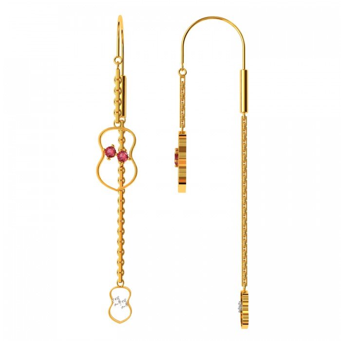 Amulet Long Hoop Ruby Gold Chain Earring