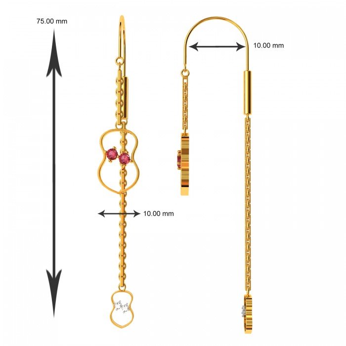 Amulet Long Hoop Ruby Gold Chain Earring