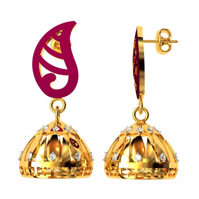 American Diamond Enamel Jhumka Earrings