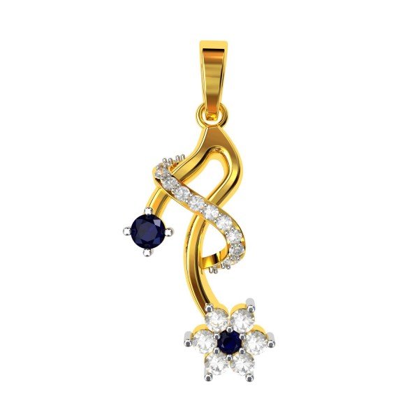 Blue Sapphire Cluster American Diamond Pendant Blue Sapphire Cluster American Diamond Pendant