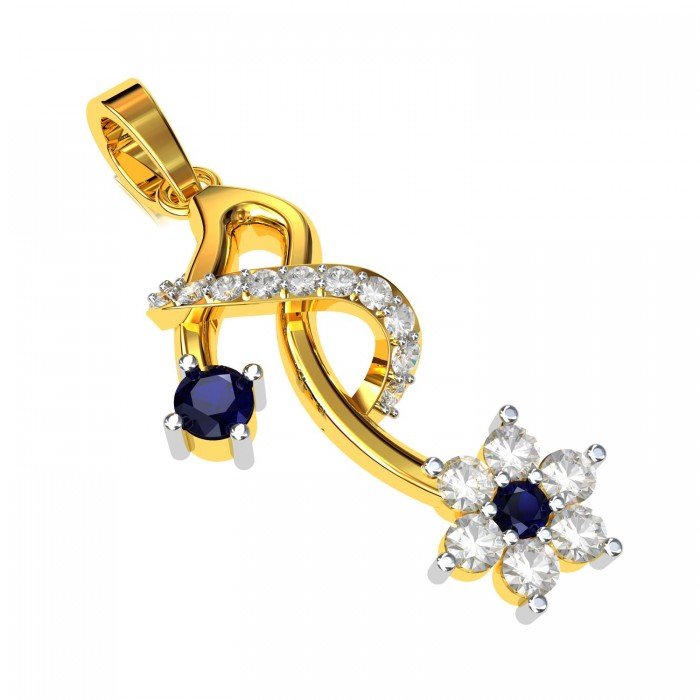 Blue Sapphire Cluster American Diamond Pendant