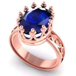 Crown Rose Gold Blue Sapphire Ring