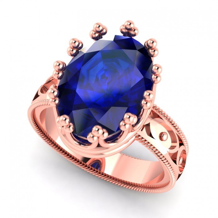 Crown Rose Gold Blue Sapphire Ring