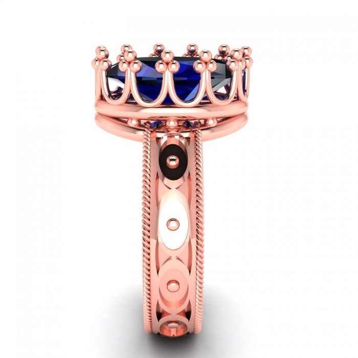 Crown Rose Gold Blue Sapphire Ring