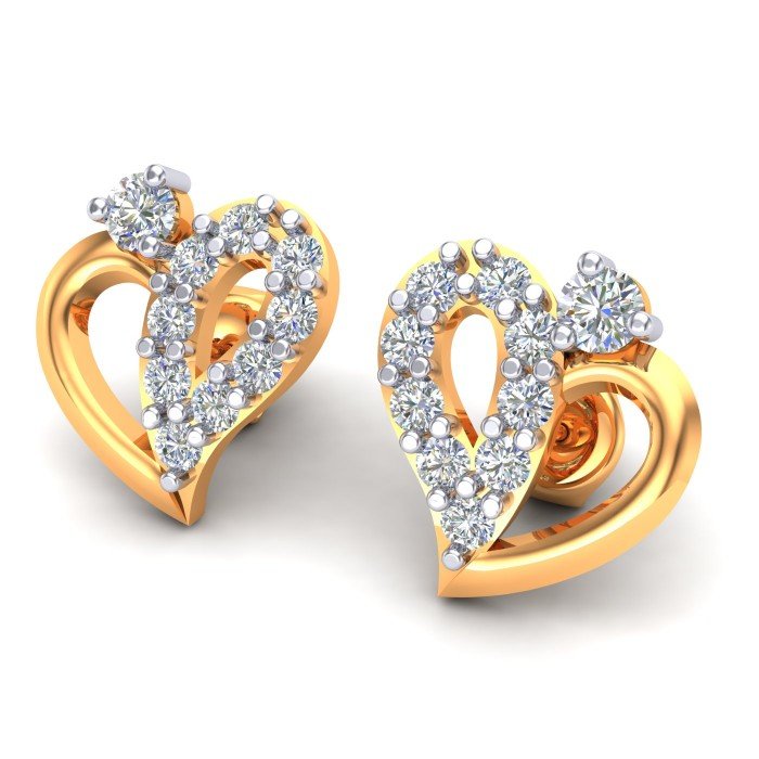 American Diamond Stud Earrings in Yellow Gold