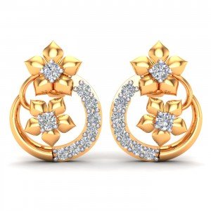 Yellow Gold Artificial Diamond Earrings