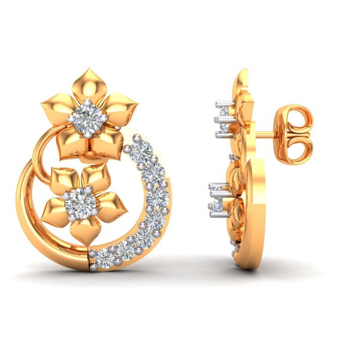 Yellow Gold Artificial Diamond Earrings