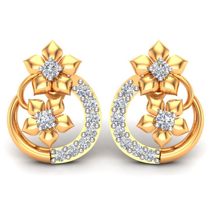 Yellow Gold Artificial Diamond Earrings