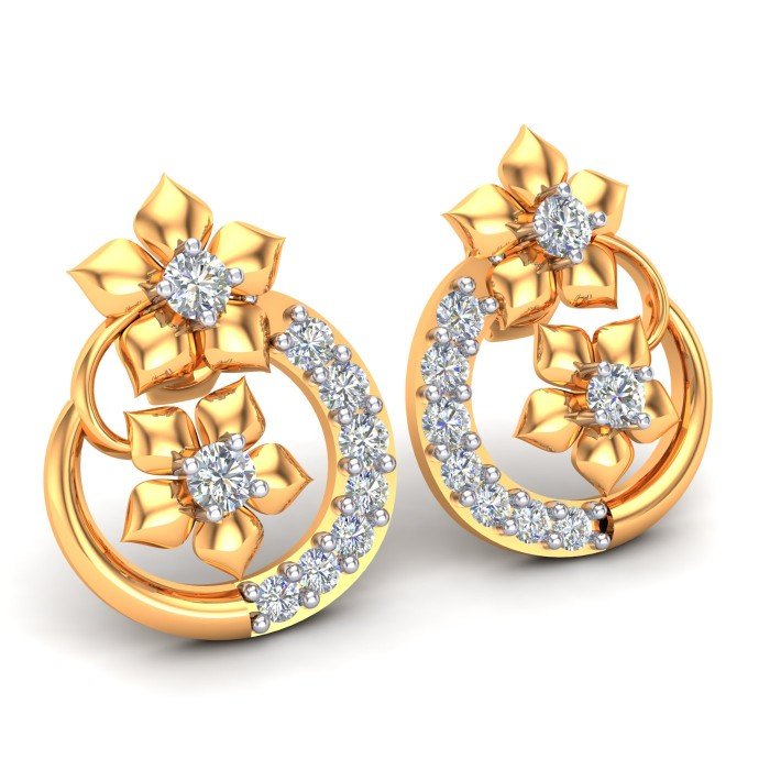 Yellow Gold Artificial Diamond Earrings