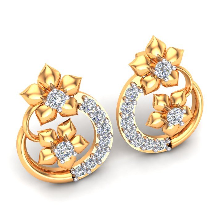 Yellow Gold Artificial Diamond Earrings