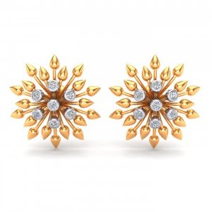 Yellow Gold American Diamond Flower Earring