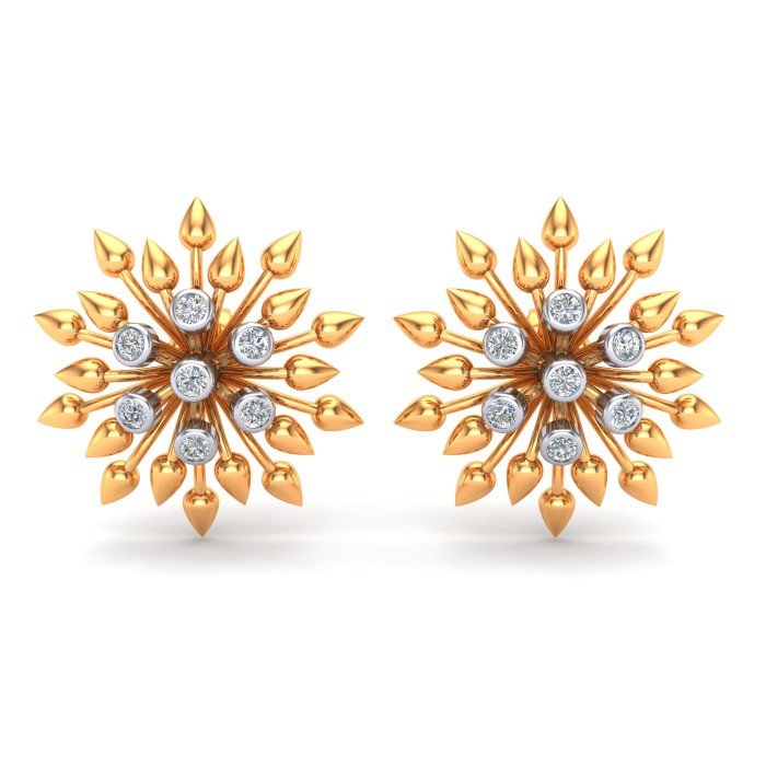 Yellow Gold American Diamond Flower Earring