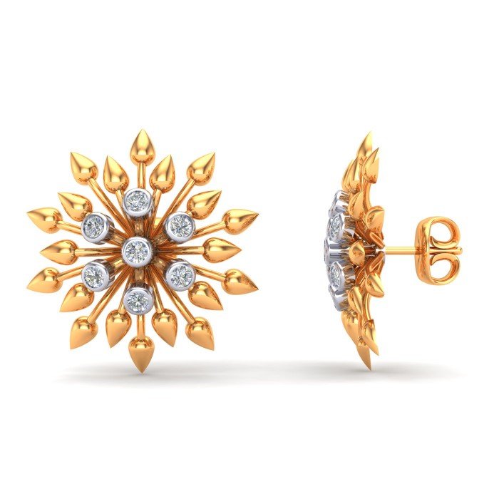 Yellow Gold American Diamond Flower Earring