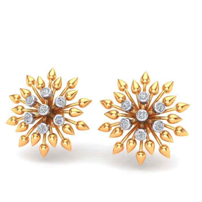 Yellow Gold American Diamond Flower Earring