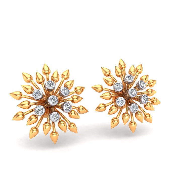 Yellow Gold American Diamond Flower Earring