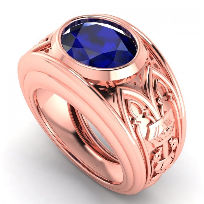 Gilded Age Men Sapphire Rose Gold Ring