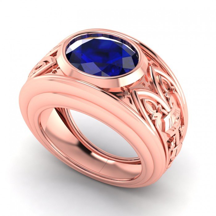 Gilded Age Men Sapphire Rose Gold Ring