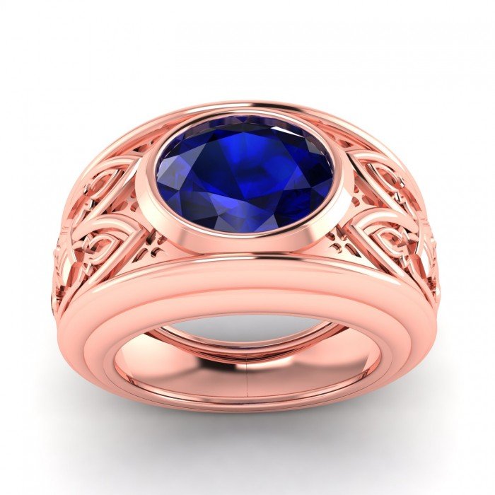 Gilded Age Men Sapphire Rose Gold Ring