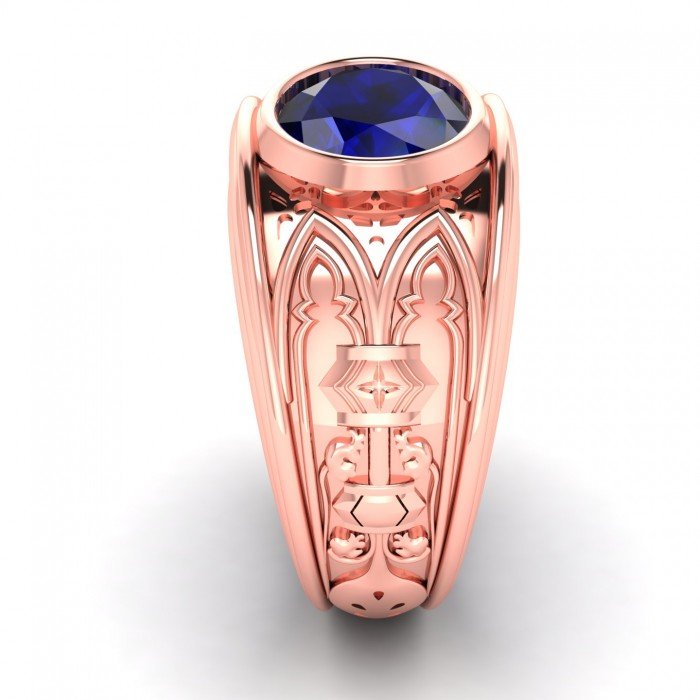 Gilded Age Men Sapphire Rose Gold Ring