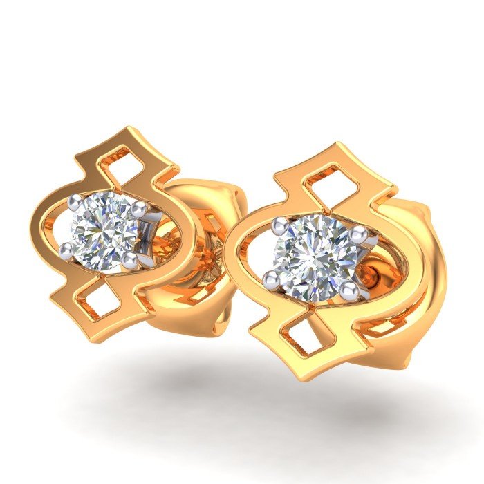 American Diamond Studded Yellow Gold Earring