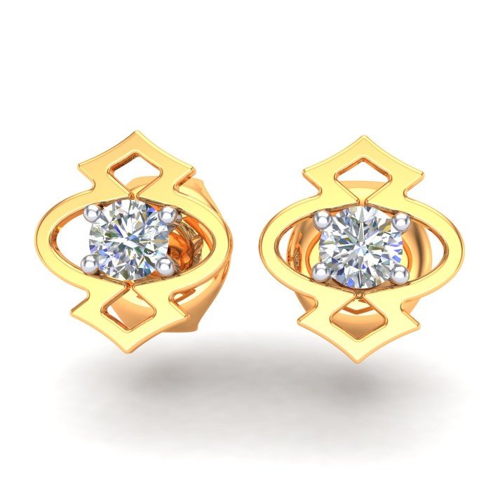 American Diamond Studded Yellow Gold Earring