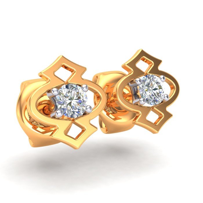 American Diamond Studded Yellow Gold Earring