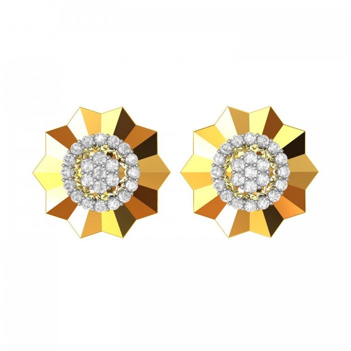 Yellow Gold Cluster American Diamond Earring