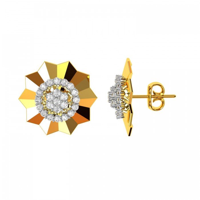 Yellow Gold Cluster American Diamond Earring