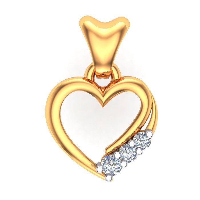 Three Stone Heart Gold Pendant