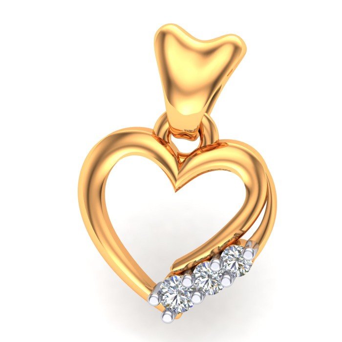 Three Stone Heart Gold Pendant