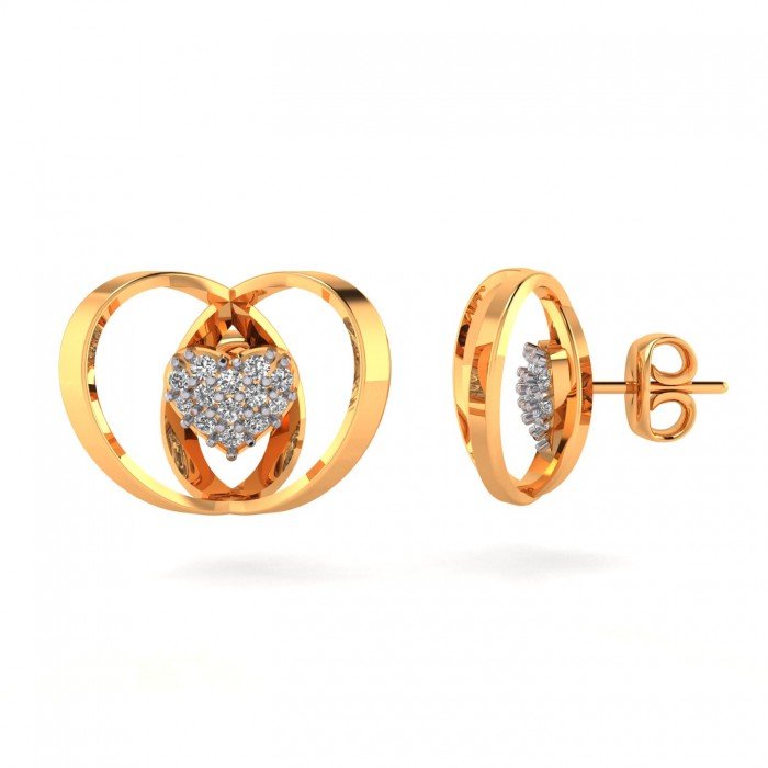 Round Heart Gold Earring