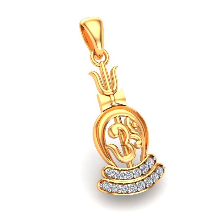 Om Trishul Damru Gold Pendant