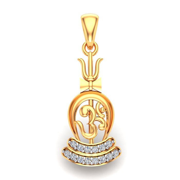 Om Trishul Damru Gold Pendant