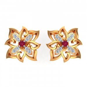 Ruby Stud Gold Earring