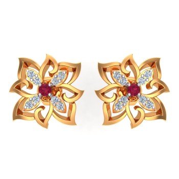Ruby Stud Gold Earring